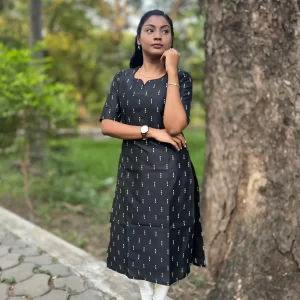 Leah Black Butta Cotton Kurti