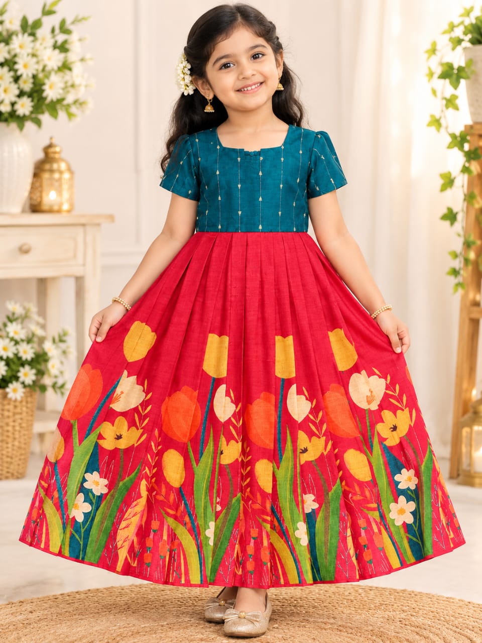 Kids Floral Printed Frock - Image 2